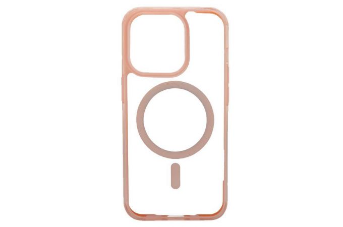 Чехол пластиковый прозрачный для iPhone 14 Pro Max (6.7) MagSafe с силиконовым (цвет розовый песок) бампером