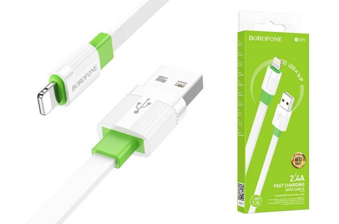 Кабель USB - Lightning BOROFONE BX89 2,4A (бело-зеленый) 1м