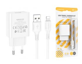 Сетевое зарядное устройство USB + кабель Lightning BOROFONE BA74A Aspirer charger 2100 mAh (белый)