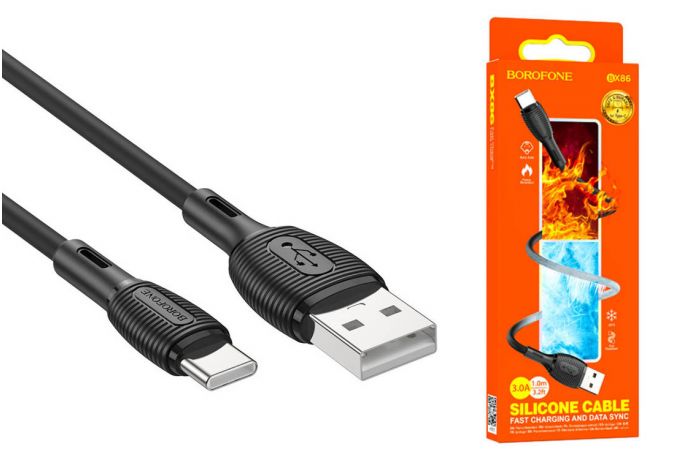 Кабель USB - USB Type-C BOROFONE BX86, 3A (черный) 1м (силиконовый)