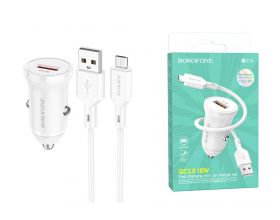 Автомобильное зарядное устройство АЗУ USB + кабель MicroUSB BOROFONE BZ18 QC3.0 (белый)