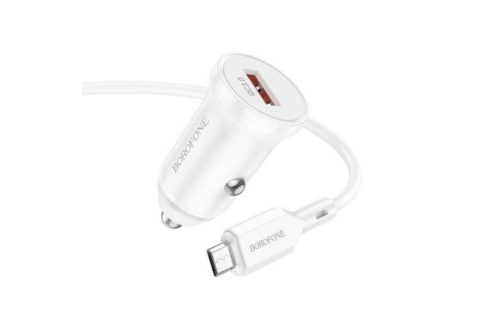Автомобильное зарядное устройство АЗУ USB + кабель MicroUSB BOROFONE BZ18 QC3.0 (белый)