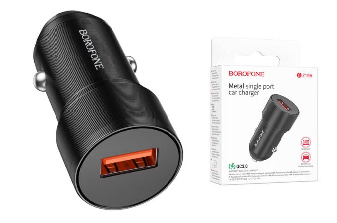 Автомобильное зарядное устройство АЗУ USB BOROFONE BZ19A power single port QC3.0 (черный)