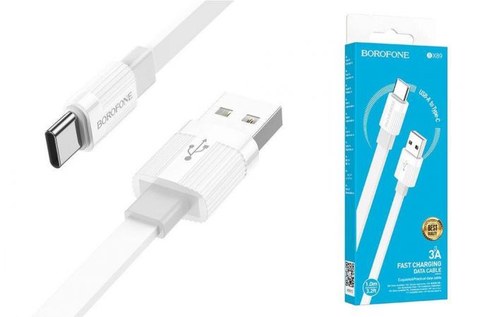 Кабель USB - USB Type-C BOROFONE BX89 3A (бело-серый) 1м