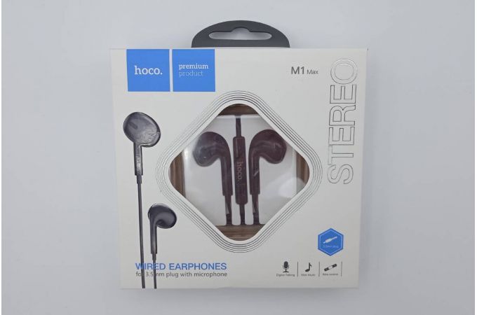 Наушники вакуумные проводные HOCO M1 Max crystal earphones (черный) (УЦЕНКА! МЯТАЯ УПАКОВКА)