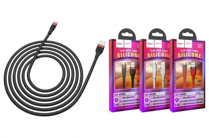 Кабель USB - MicroUSB HOCO U72 2,4A (черный) 1,2м (силиконовый)