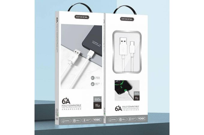 Кабель USB - USB Type-C SENDEM T12 6A (белый) 1м