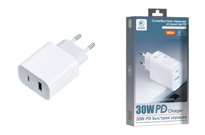 Сетевое зарядное устройство USB + USB-C MARK WD4 30W белый