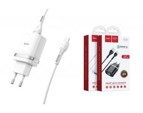 Сетевое зарядное устройство 2USB + кабель MicroUSB HOCO C12Q (быстрая зарядка) 3000 mAh (белый)