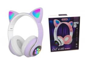 Наушники мониторные беспроводные с кошачьими ушками и RGB подсветкой Cat VZV-24M Bluetooth (сиреневый)