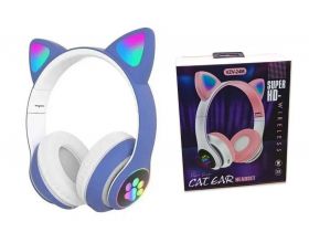 Наушники мониторные беспроводные с кошачьими ушками и RGB подсветкой Cat VZV-24M Bluetooth (синий)