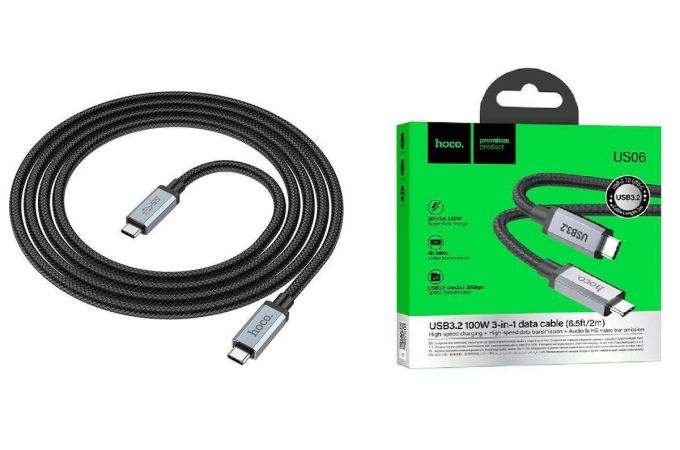Кабель USB Type-C - USB Type-C HOCO US06, 5A PD100W (черный) 2м USB3.2