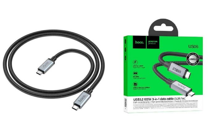 Кабель USB Type-C - USB Type-C HOCO US06, 5A PD100W (черный) 1м USB3.2
