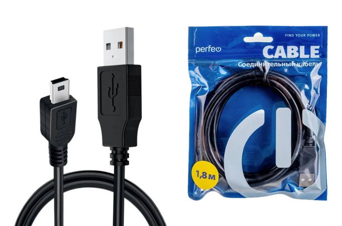 Кабель PERFEO USB2.0 A вилка - Mini USB вилка, длина 1,8 м. (U4302)