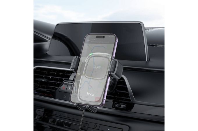 Держатель автомобильный для телефона HOCO HW1 Pro wireless fast charging car holder черный