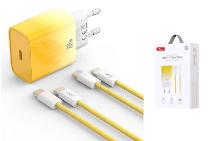Сетевое зарядное устройство USB-C + кабель Type-C-Type-C XO CE18  PD30W  fast charging  yellow
