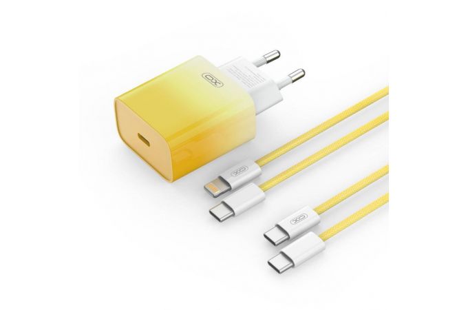 Сетевое зарядное устройство USB-C + кабель Type-C-Type-C XO CE18  PD30W  fast charging  yellow