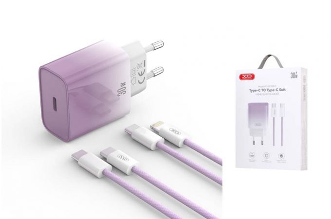 Сетевое зарядное устройство USB-C + кабель Type-C-Type-C XO CE18 PD30W  fast charging  purple