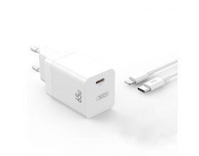 Сетевое зарядное устройство USB-C + кабель Lightning - Type-C XO CE10 PD 65W GaN White