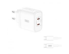 Сетевое зарядное устройство USB-C + кабель Type-C-Type-C XO CE08 PD50W(2USB-C) Fast Charger CE White