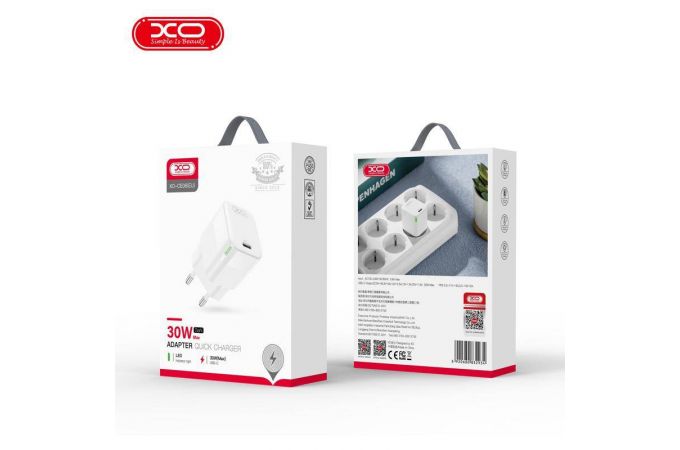 Сетевое зарядное устройство USB-C XO CE06(EU) PD 30W GaN lamp display fast Charger White