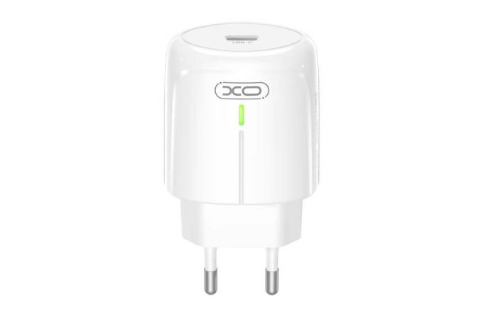 Сетевое зарядное устройство USB-C + кабель Lightning - Type-C XO L113 USB-C PD20W with LED White