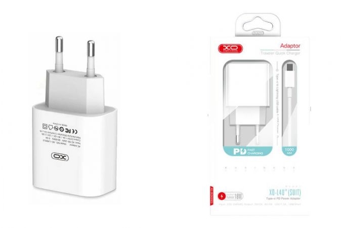 Сетевое зарядное устройство USB-C XO L40 PD 18W fast charger White