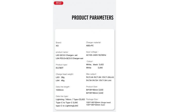Сетевое зарядное устройство USB XO L63 15W QC3.0 White