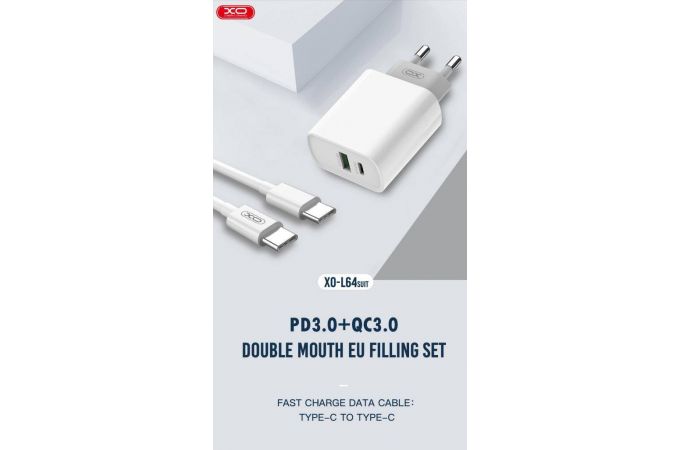 Сетевое зарядное устройство USB + кабель Type-C XO L63 15W QC3.0 White