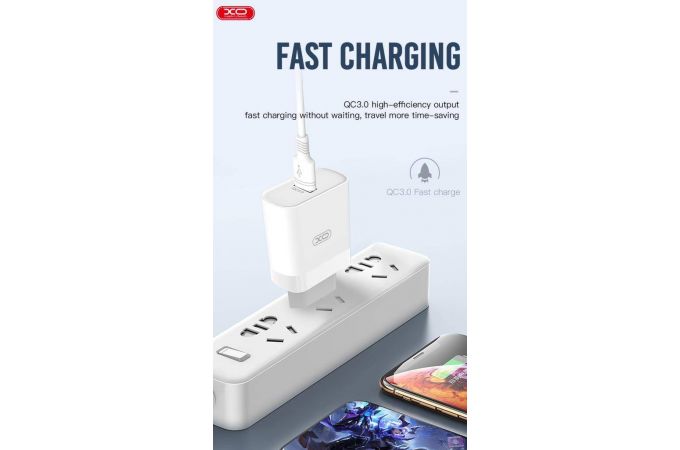 Сетевое зарядное устройство USB + кабель Type-C XO L63 15W QC3.0 White