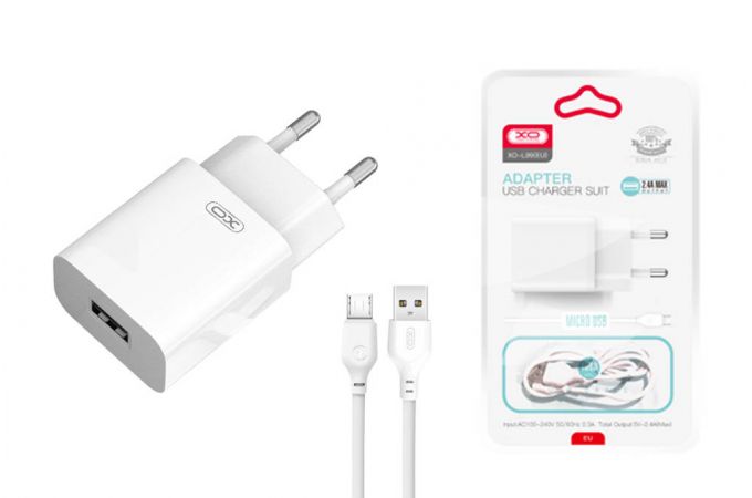 Сетевое зарядное устройство USB + кабель MicroUSB XO L99 2.4A White