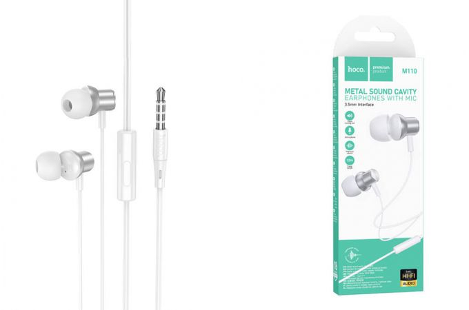 Наушники вакуумные проводные HOCO M110 Encourage metal universal earphones with mic (серебристый)