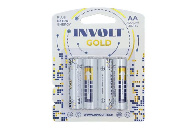 Батарейка алкалиновая INVOLT GOLD AA (LR6) 4B (цена за блистер 4 шт) PREMIUM