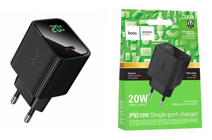 Сетевое зарядное устройство USB-C HOCO CS82A Excellent PD20W зарядное устройство с цифровым дисплеем (черный)