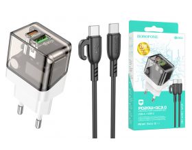 Сетевое зарядное устройство USB+USB-C + кабель Type-C-Type-C BOROFONE BA80A Powerful PD20W + QC3.0 (прозрачный)