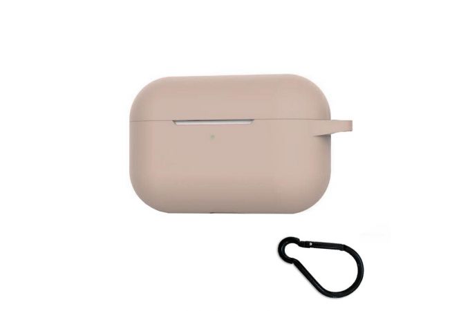 Чехол для наушников Soft-Touch AirPods PRO с логотипом с карабином (розовый песок)