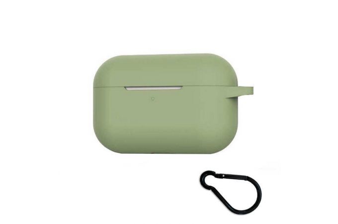 Чехол для наушников Soft-Touch AirPods PRO с логотипом с карабином (салатовый)