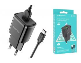 Сетевое зарядное устройство USB + кабель Type-C BOROFONE BA59A (черный)