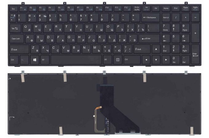 Клавиатура для ноутбука DNS Clevo W350 w370 черная c рамкой (плоский ENTER) подсветка