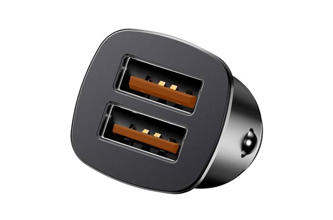 Автомобильное зарядное устройство BASEUS Square metal, 2*USB, 5A, 30 Вт, черный, быстрая зарядка