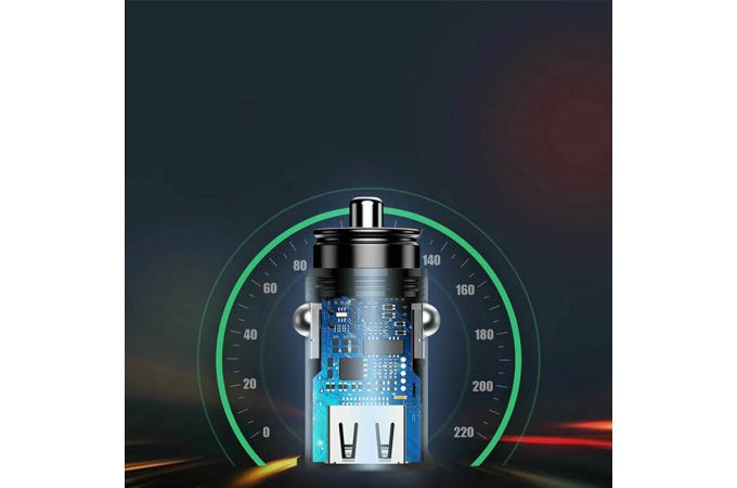 Автомобильное зарядное устройство BASEUS Square metal, 2*USB, 5A, 30 Вт, черный, быстрая зарядка