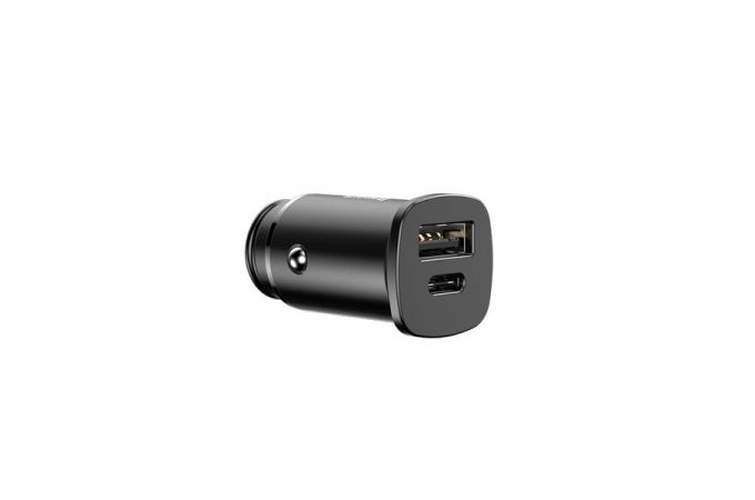 Автомобильное зарядное устройство BASEUS Square metal, USB+USB-C, 5A, 30 Вт, черный, быстрая зарядка