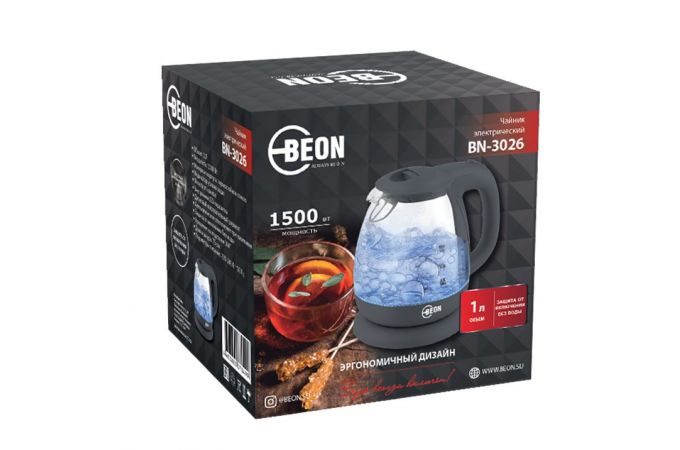 Чайник BEON BN-3026  1500Вт,1,0л, стекло, подсветка