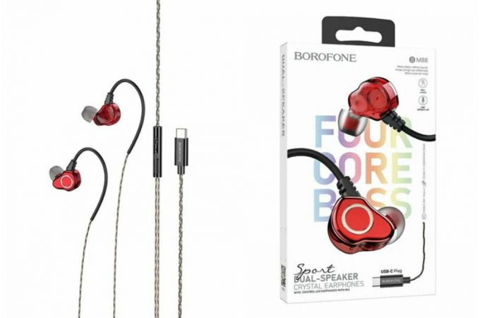 Наушники вакуумные проводные BOROFONE BM88 Sea wire (красный)