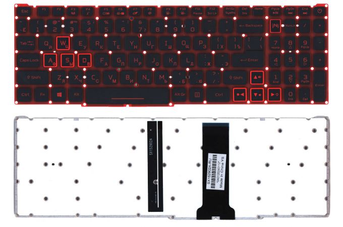 Клавиатура для ноутбука Acer Nitro 5 AN515-54 черная с красной подсветкой (красная подложка)
