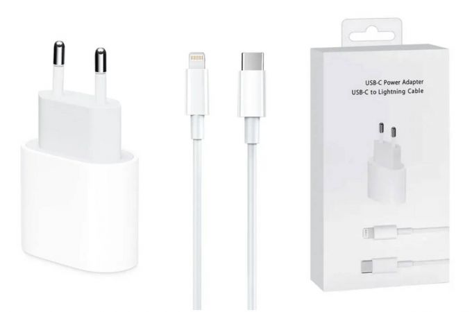 Сетевое зарядное устройство USB-C Apple 25W блок + кабель 13 pro max (белый)