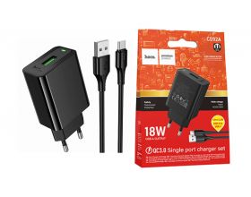 Сетевое зарядное устройство USB + кабель Type-C HOCO CS92A QC3.0 18W (черный)