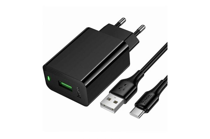 Сетевое зарядное устройство USB + кабель Type-C HOCO CS92A QC3.0 18W (черный)