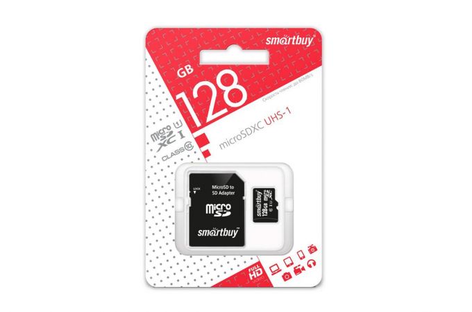 Карта памяти microSDXC Smartbuy 128 GB UHS-1 (сlass 10) с адаптером (SB128GBSDCL10-01)