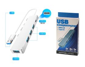 Разветвитель USB HUB Орбита OT-PCR21 USB 2.0 (4*USB+Type-C) (серебристый)